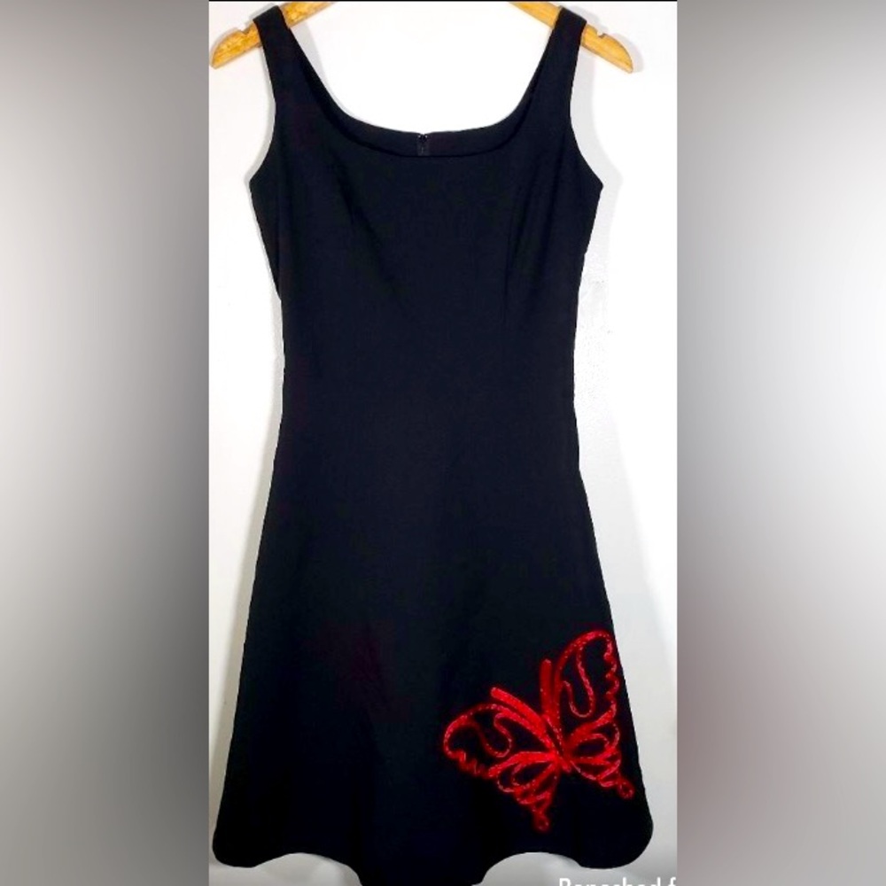 Windsor Black Sleeveless Fit and Flare Butterfly Print Lined Dress Size M